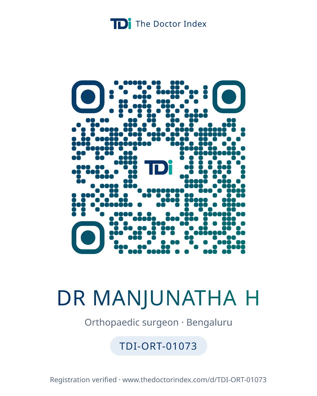 QR card for Dr Manjunatha H, TDI-ORT-01073