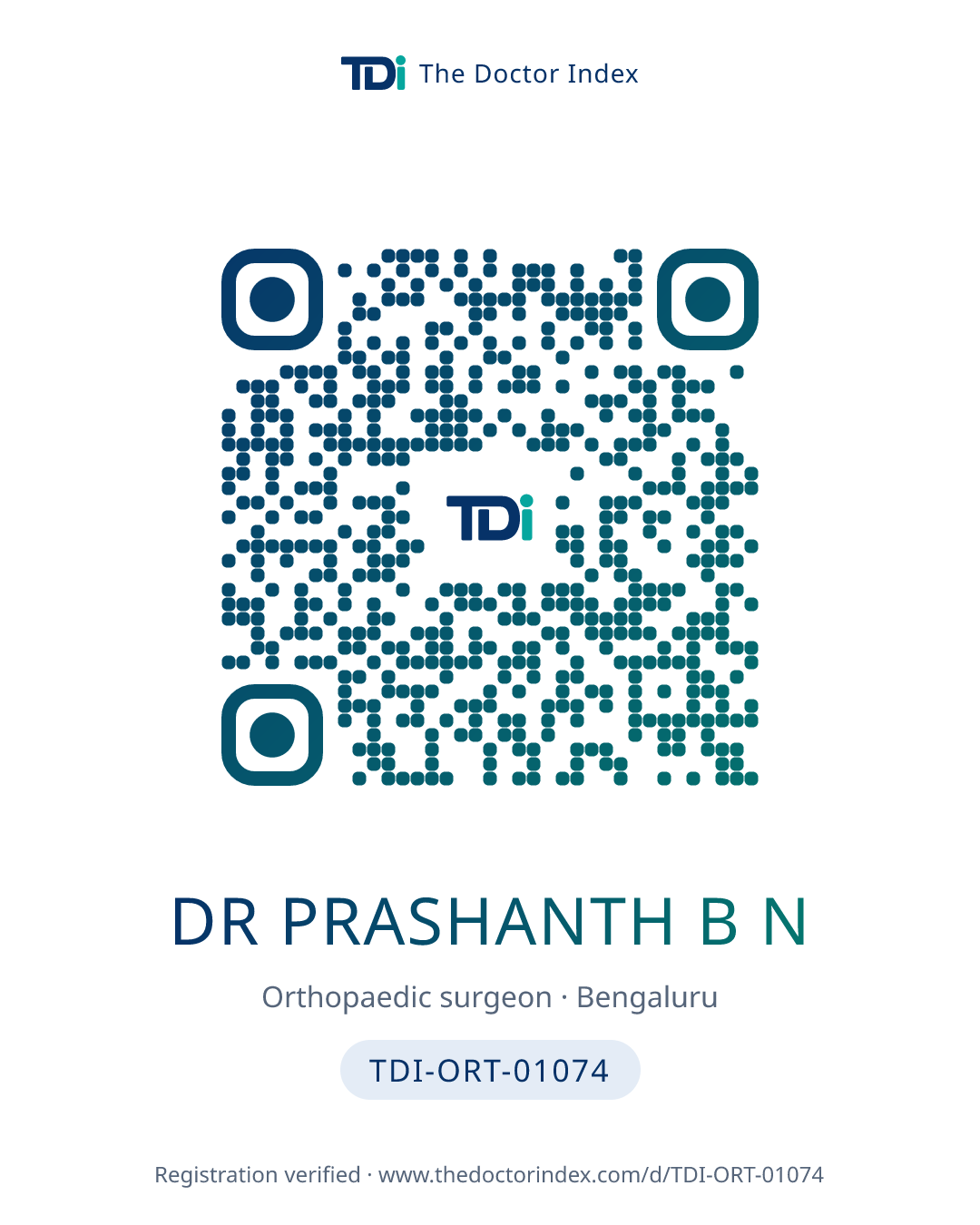 QR card for Dr Prashanth B N, TDI-ORT-01074