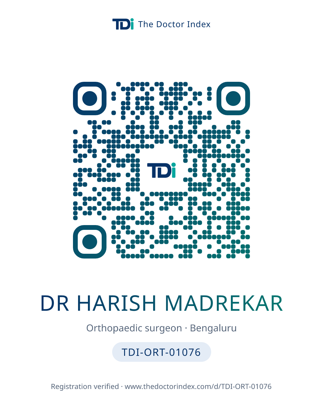 QR card for Dr Harish Madrekar, TDI-ORT-01076