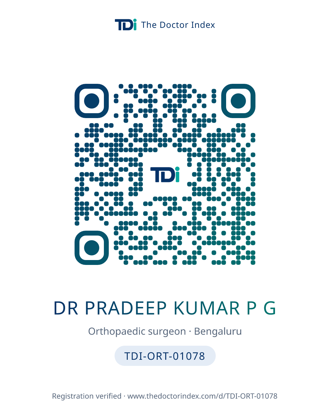 QR card for Dr Pradeep Kumar P G, TDI-ORT-01078