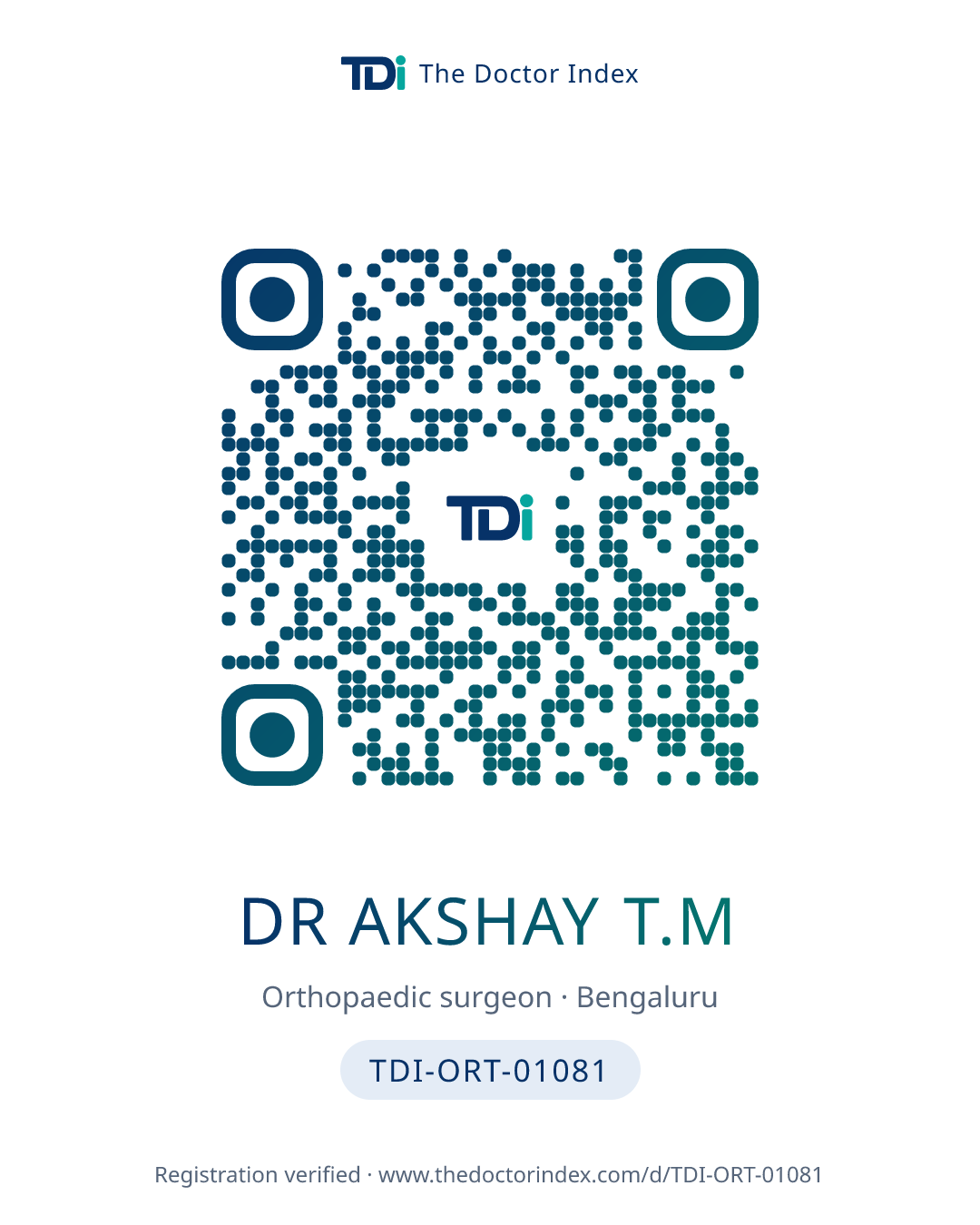 QR card for Dr Akshay T.m, TDI-ORT-01081