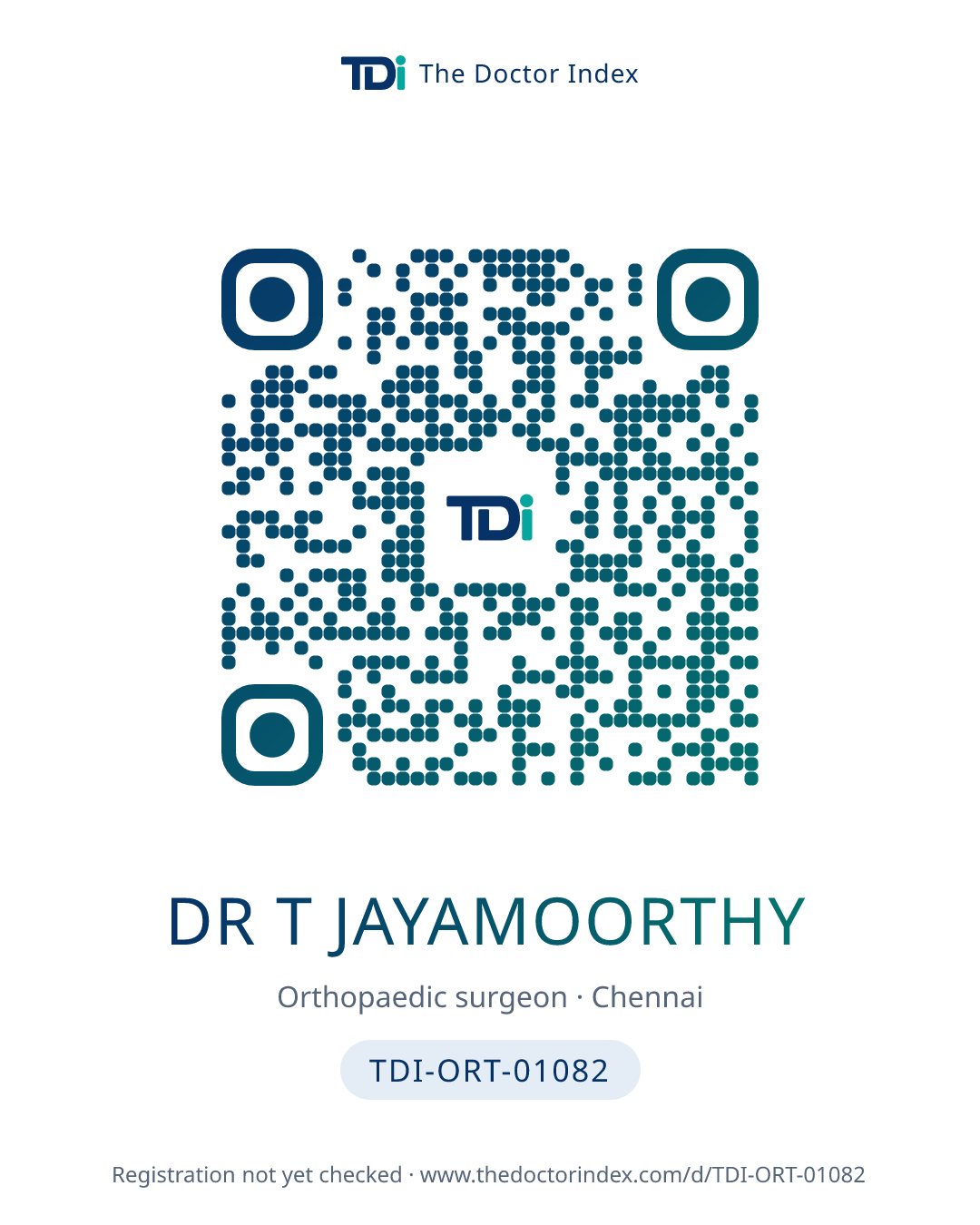 QR card for Dr T Jayamoorthy, TDI-ORT-01082