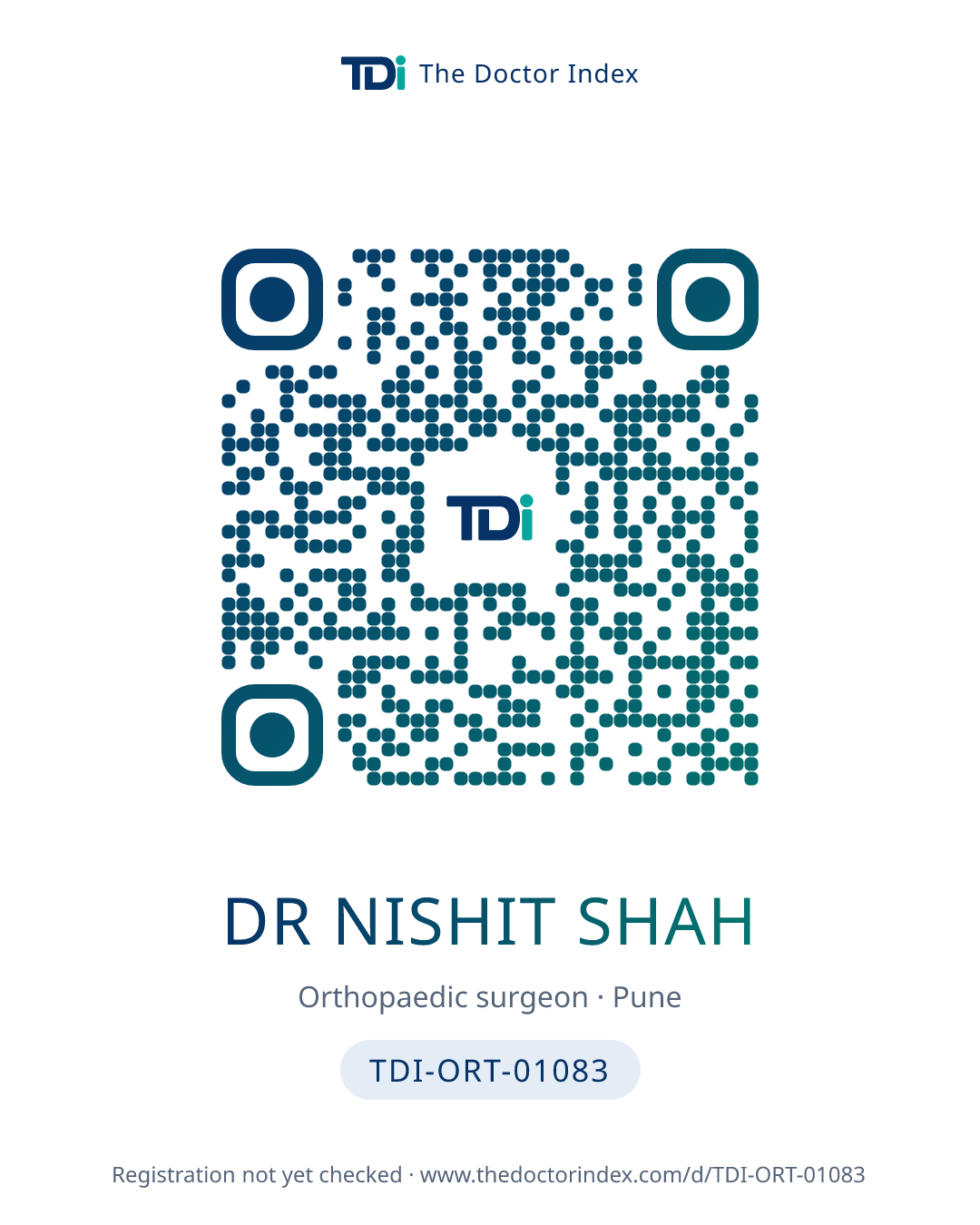QR card for Dr Nishit Shah, TDI-ORT-01083