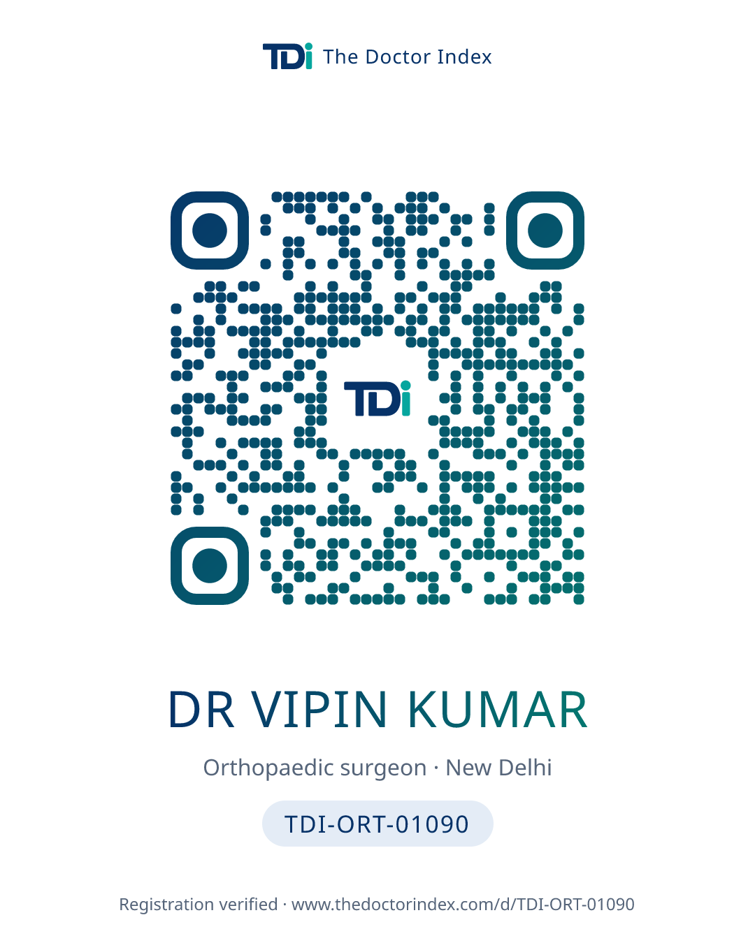 QR card for Dr Vipin Kumar, TDI-ORT-01090