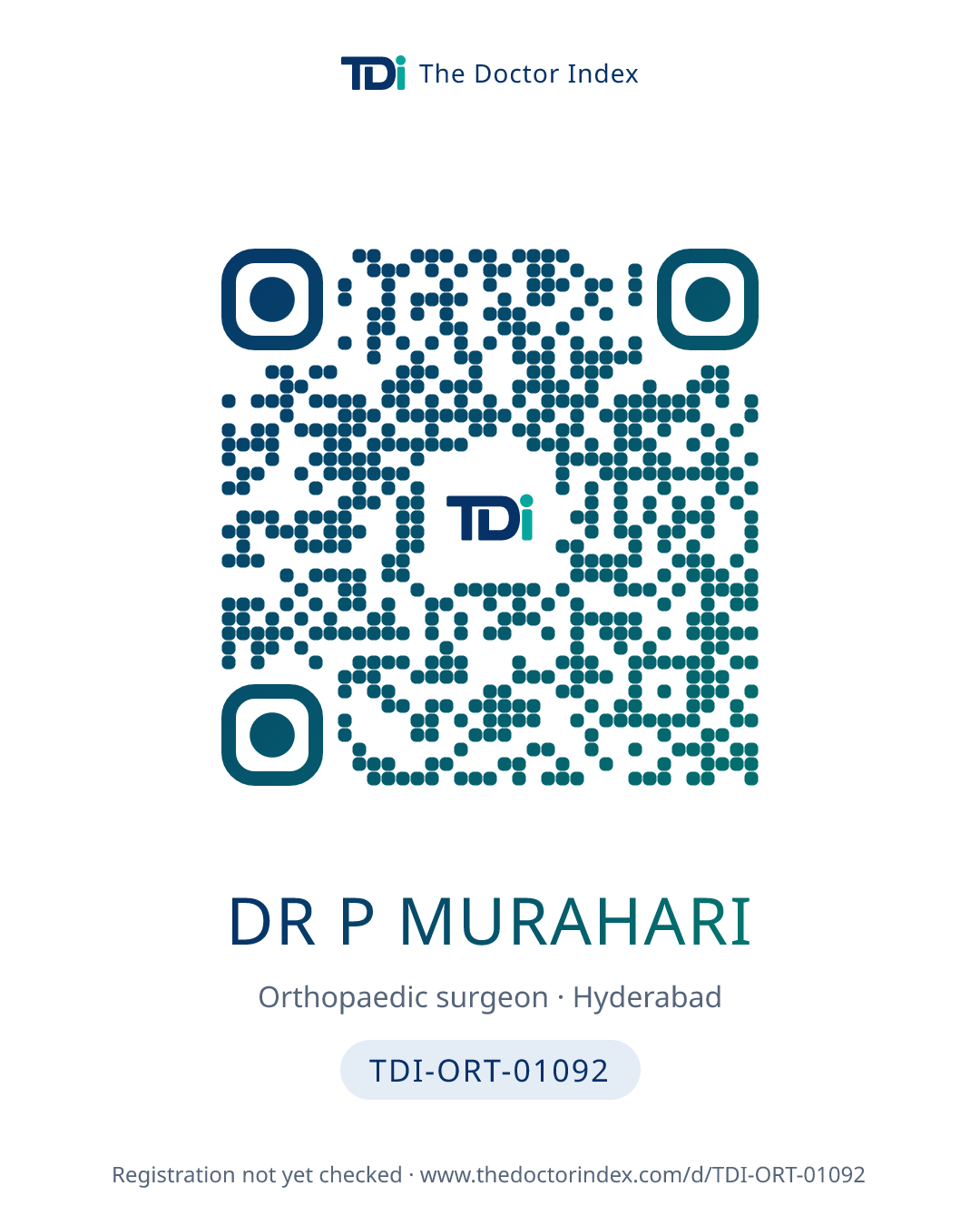 QR card for Dr P Murahari, TDI-ORT-01092
