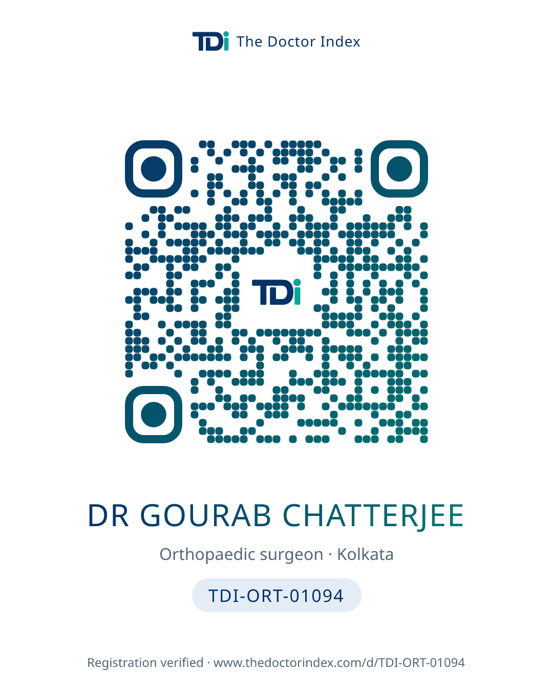 QR card for Dr Gourab Chatterjee, TDI-ORT-01094