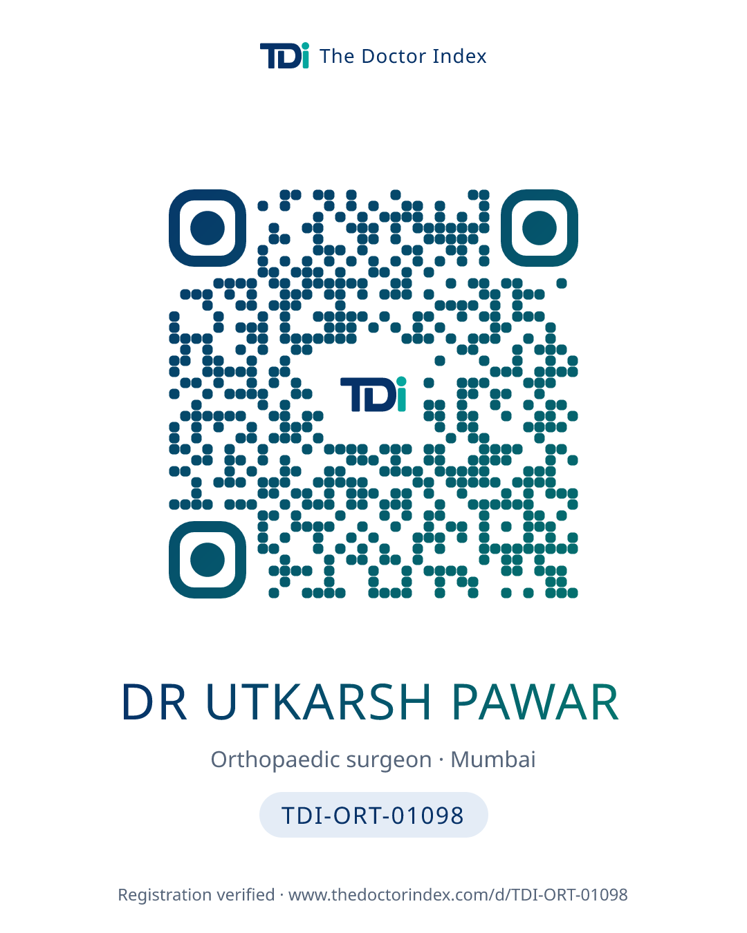 QR card for Dr Utkarsh Pawar, TDI-ORT-01098