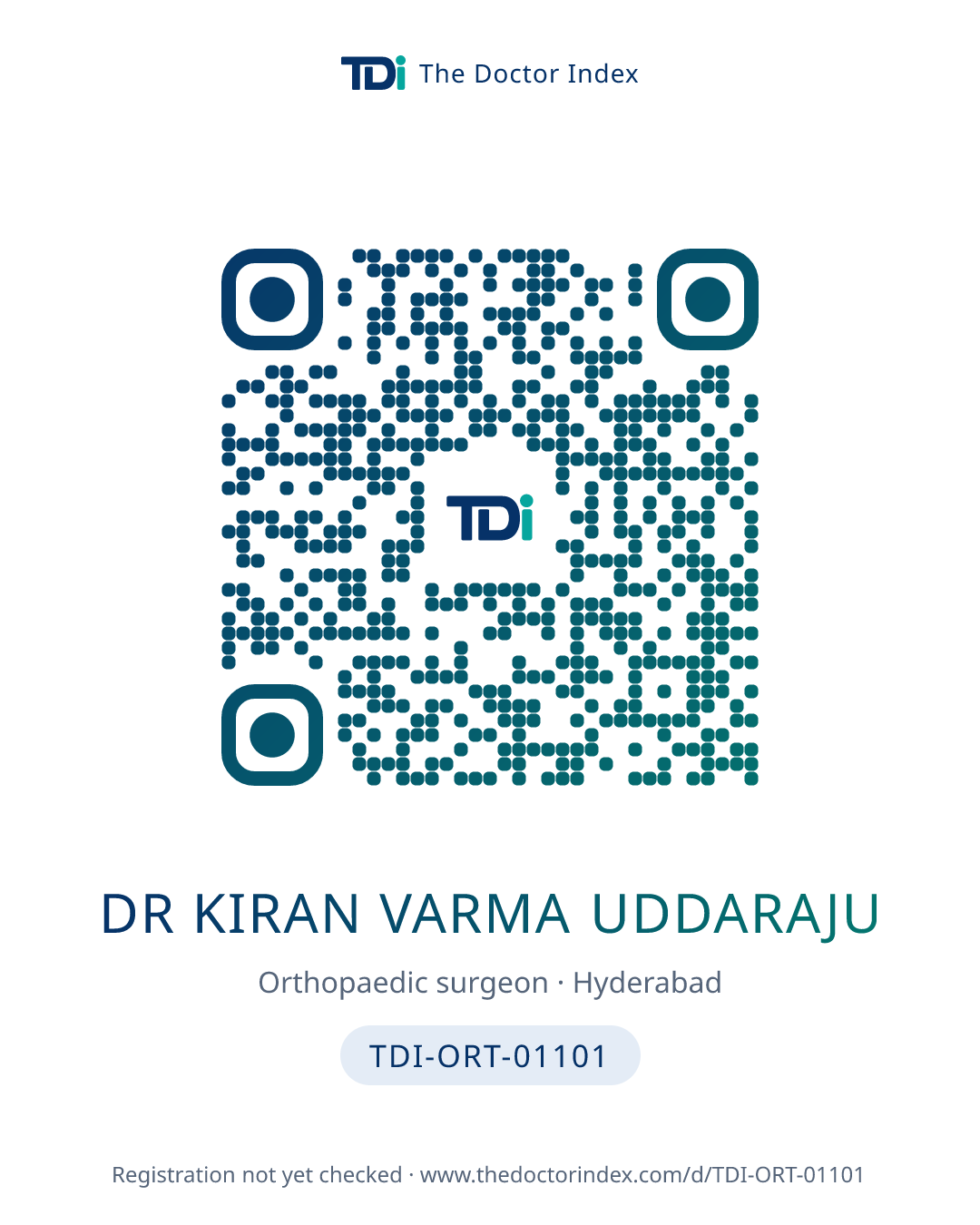 QR card for Dr Kiran Varma Uddaraju, TDI-ORT-01101