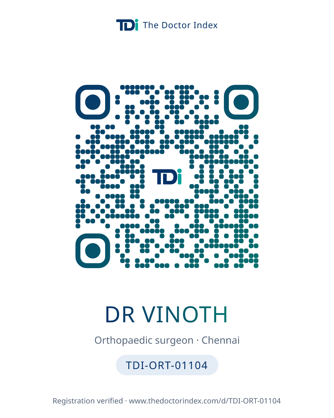 QR card for Dr Vinoth, TDI-ORT-01104