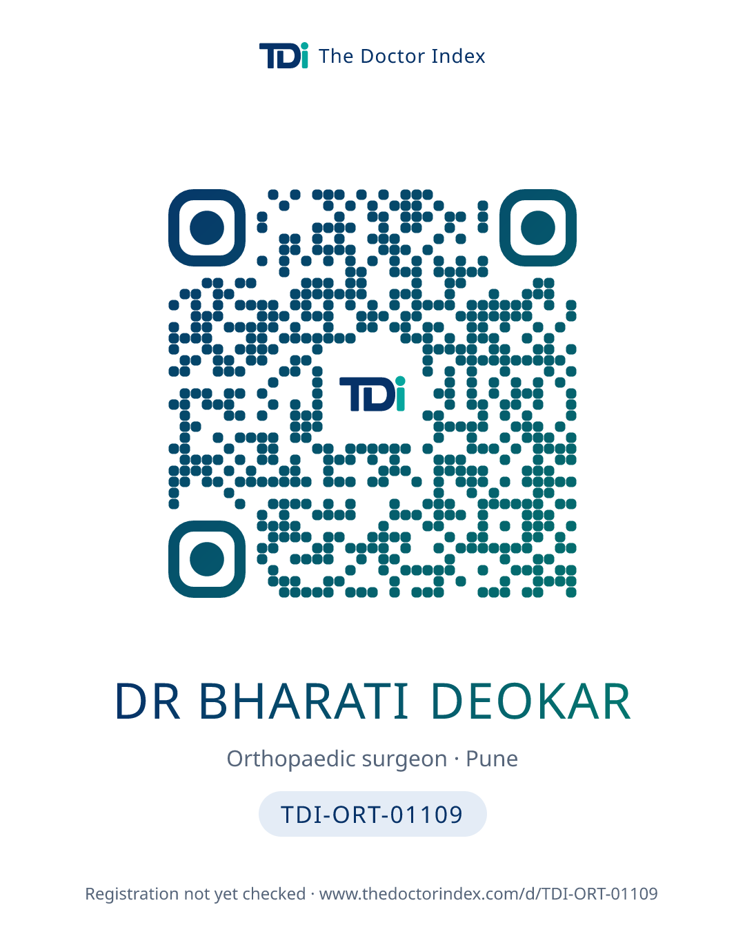 QR card for Dr Bharati Deokar, TDI-ORT-01109