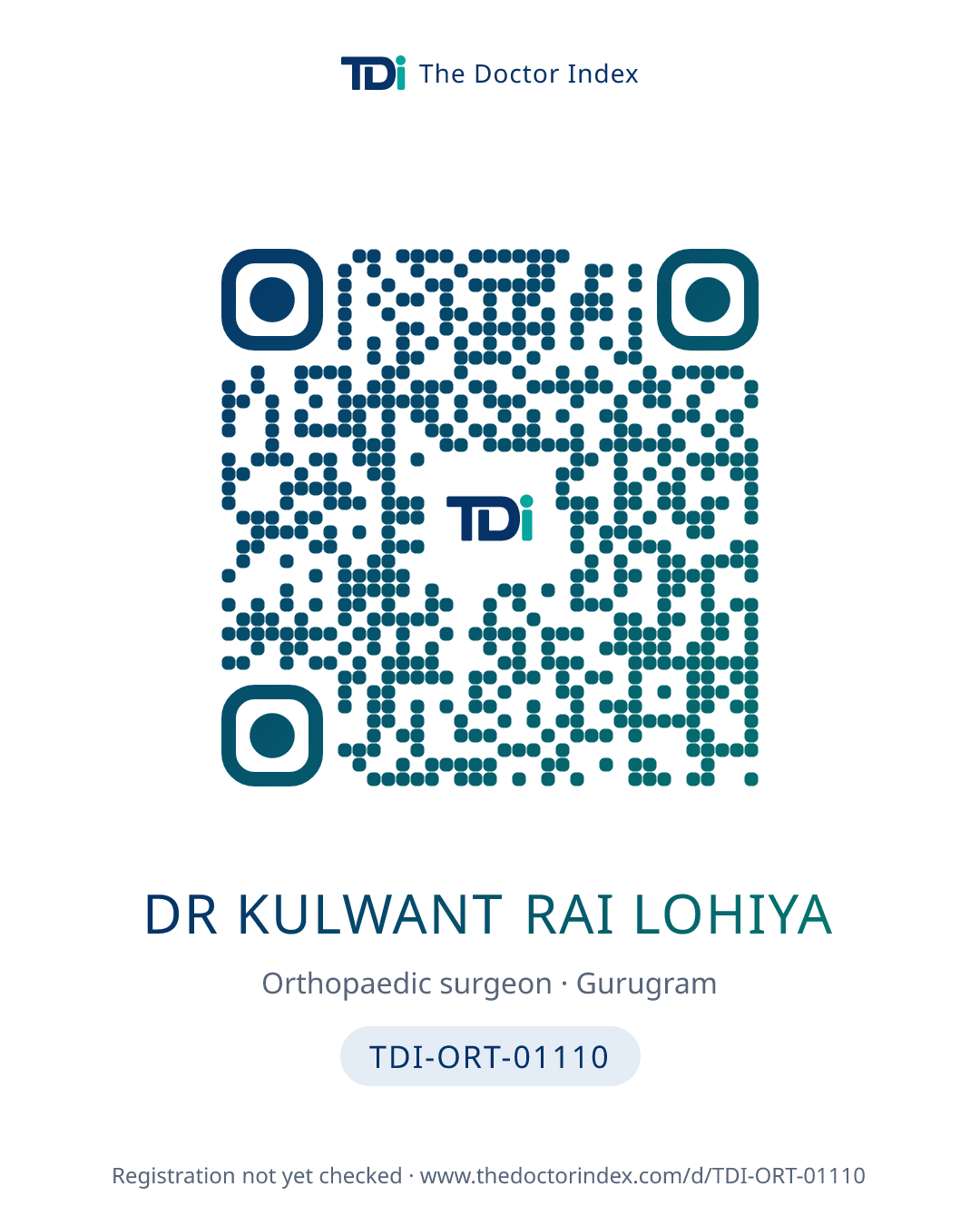 QR card for Dr Kulwant Rai Lohiya, TDI-ORT-01110