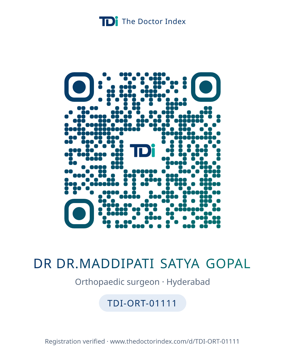 QR card for Dr Dr.maddipati Satya Gopal, TDI-ORT-01111