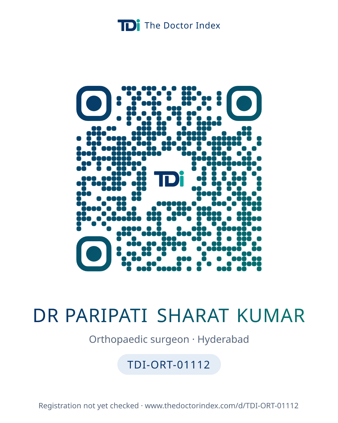QR card for Dr Paripati Sharat Kumar, TDI-ORT-01112