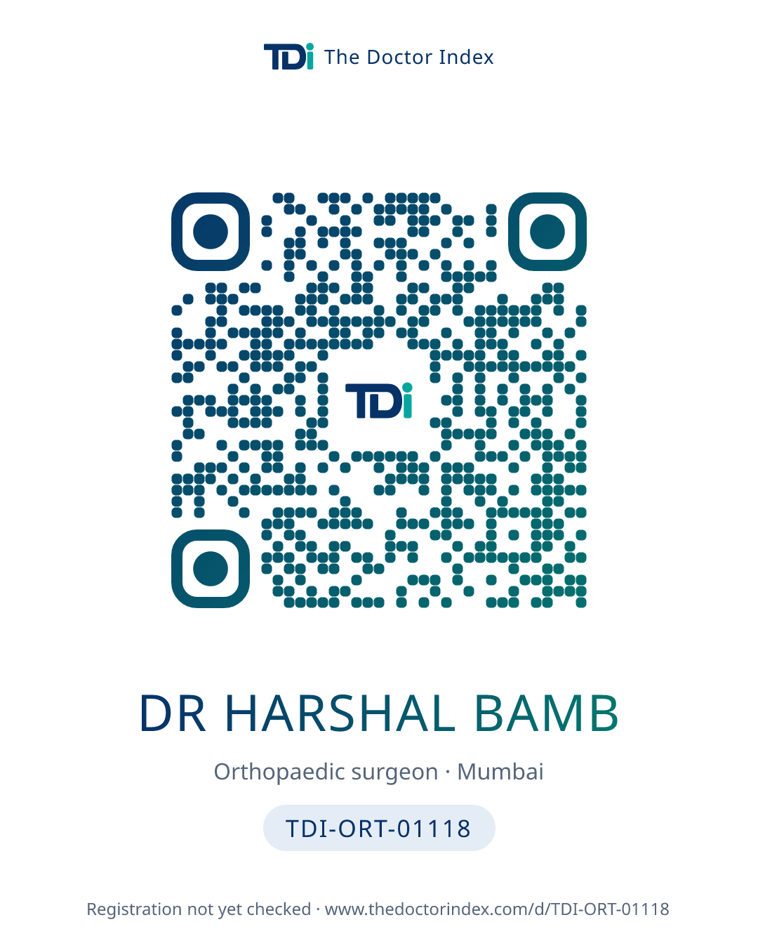 QR card for Dr Harshal Bamb, TDI-ORT-01118