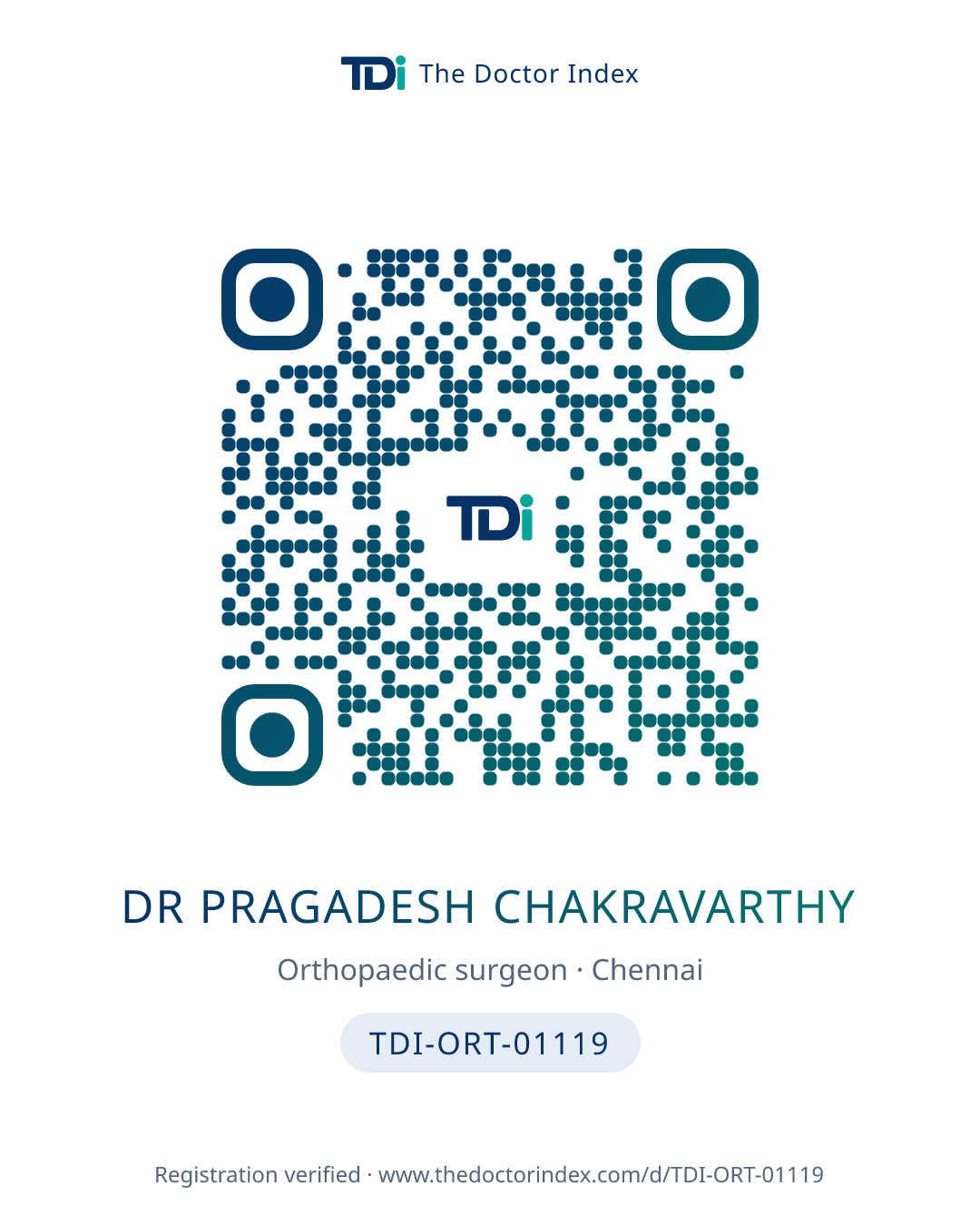 QR card for Dr Pragadesh Chakravarthy, TDI-ORT-01119