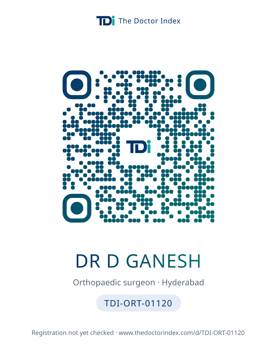 QR card for Dr D Ganesh, TDI-ORT-01120