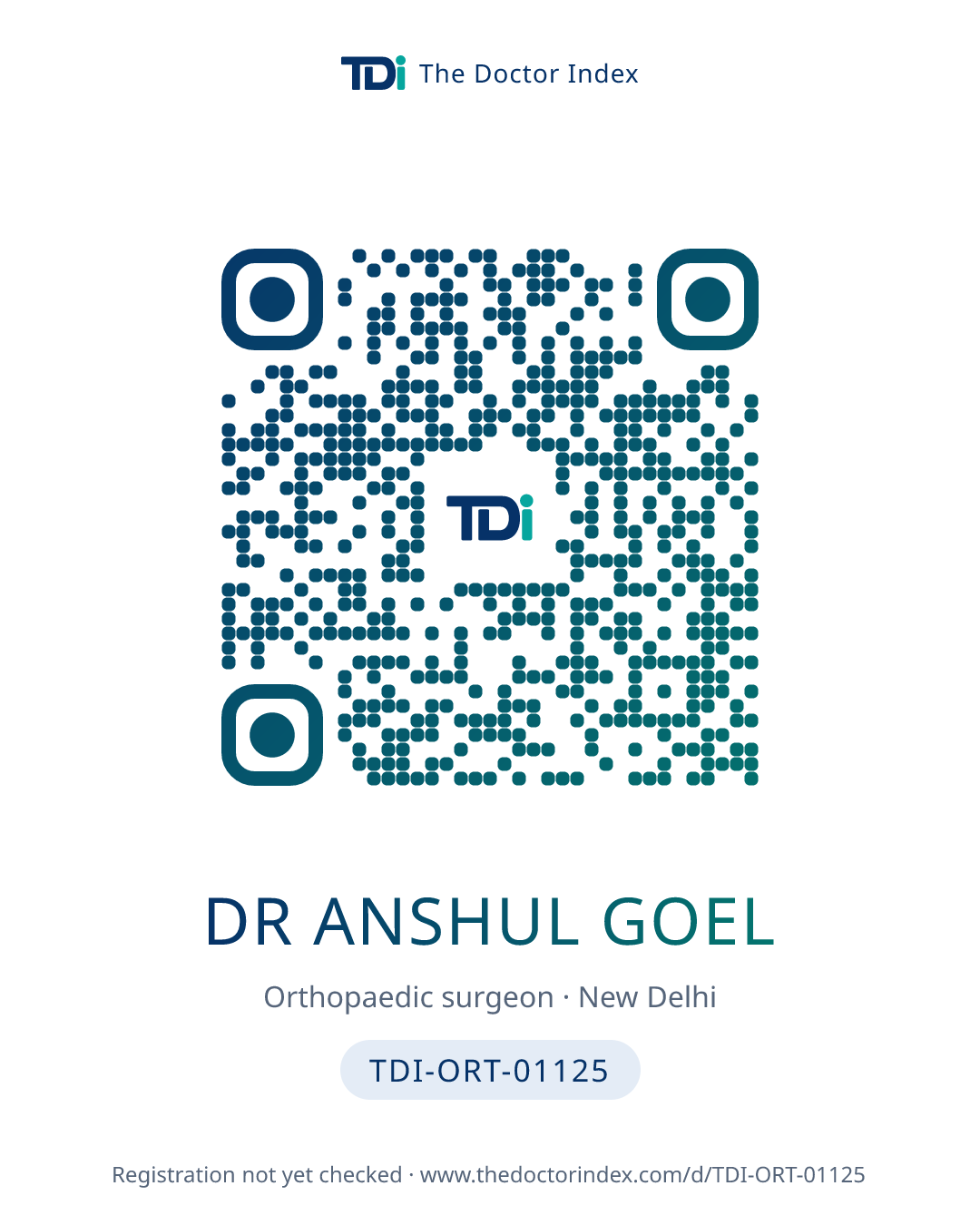 QR card for Dr Anshul Goel, TDI-ORT-01125