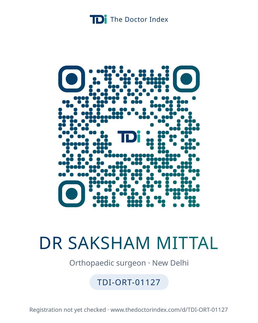 QR card for Dr Saksham Mittal, TDI-ORT-01127
