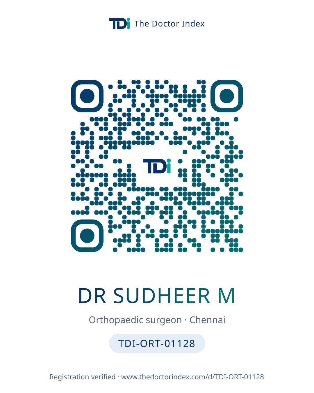 QR card for Dr Sudheer M, TDI-ORT-01128