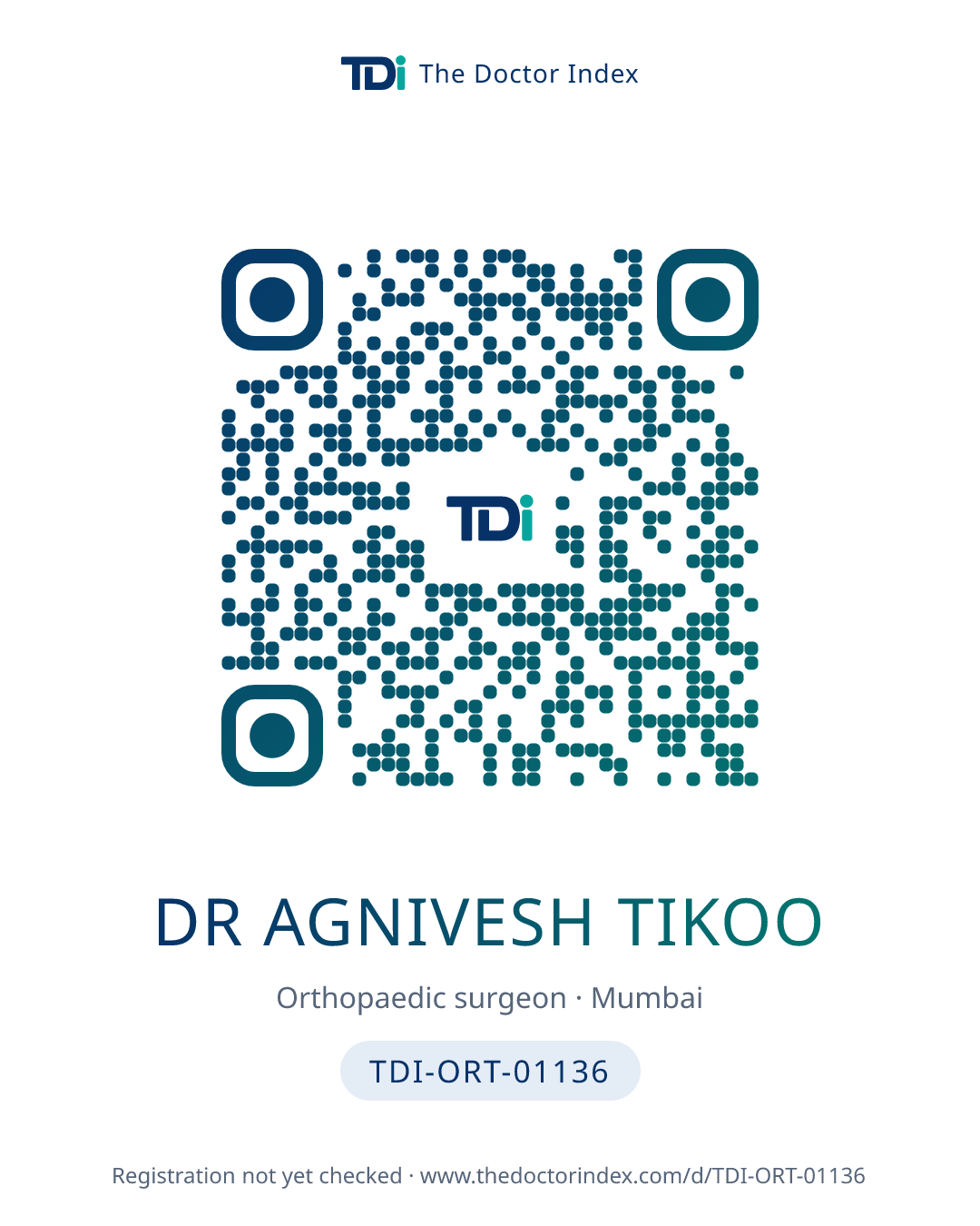 QR card for Dr Agnivesh Tikoo, TDI-ORT-01136