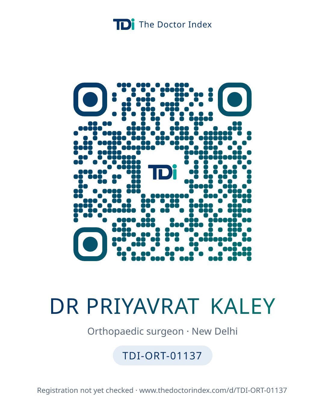 QR card for Dr Priyavrat Kaley, TDI-ORT-01137