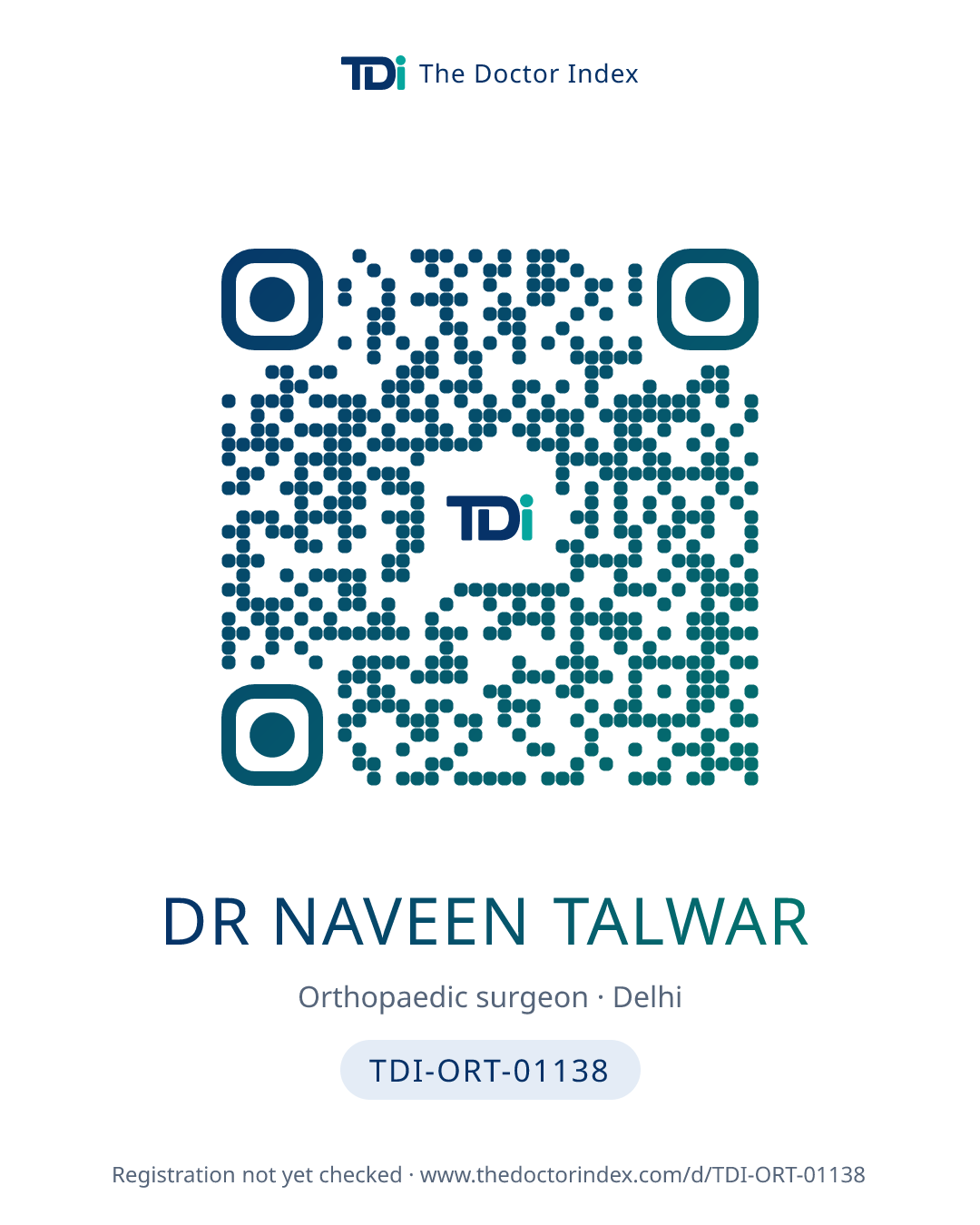 QR card for Dr Naveen Talwar, TDI-ORT-01138
