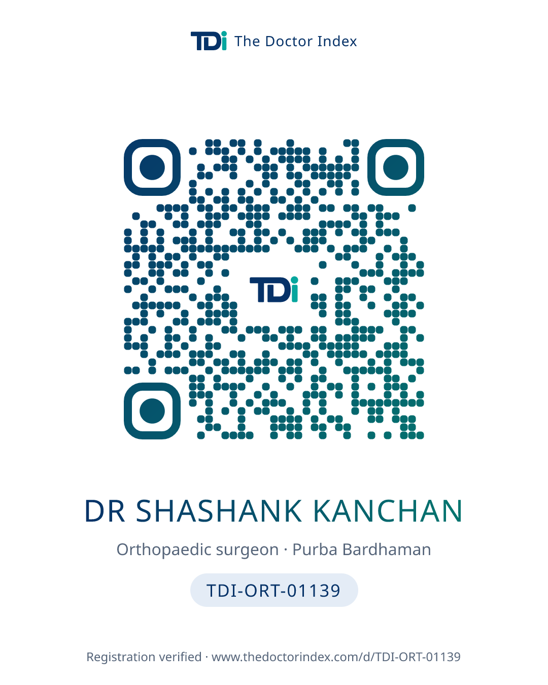 QR card for Dr Shashank Kanchan, TDI-ORT-01139