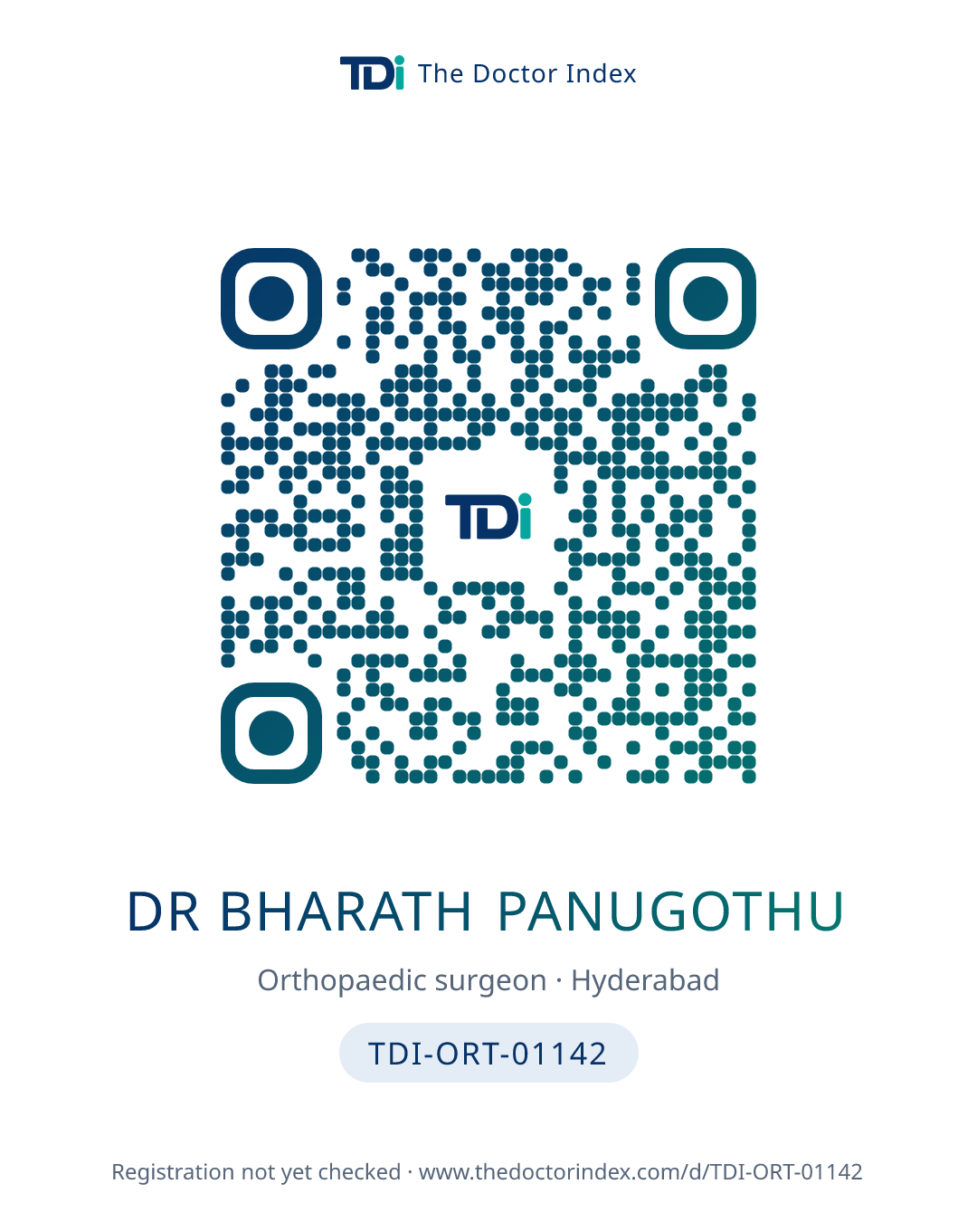 QR card for Dr Bharath Panugothu, TDI-ORT-01142