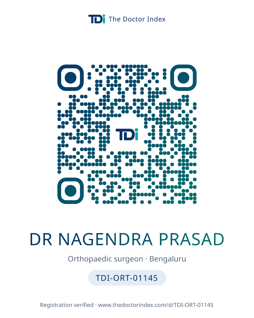 QR card for Dr Nagendra Prasad, TDI-ORT-01145