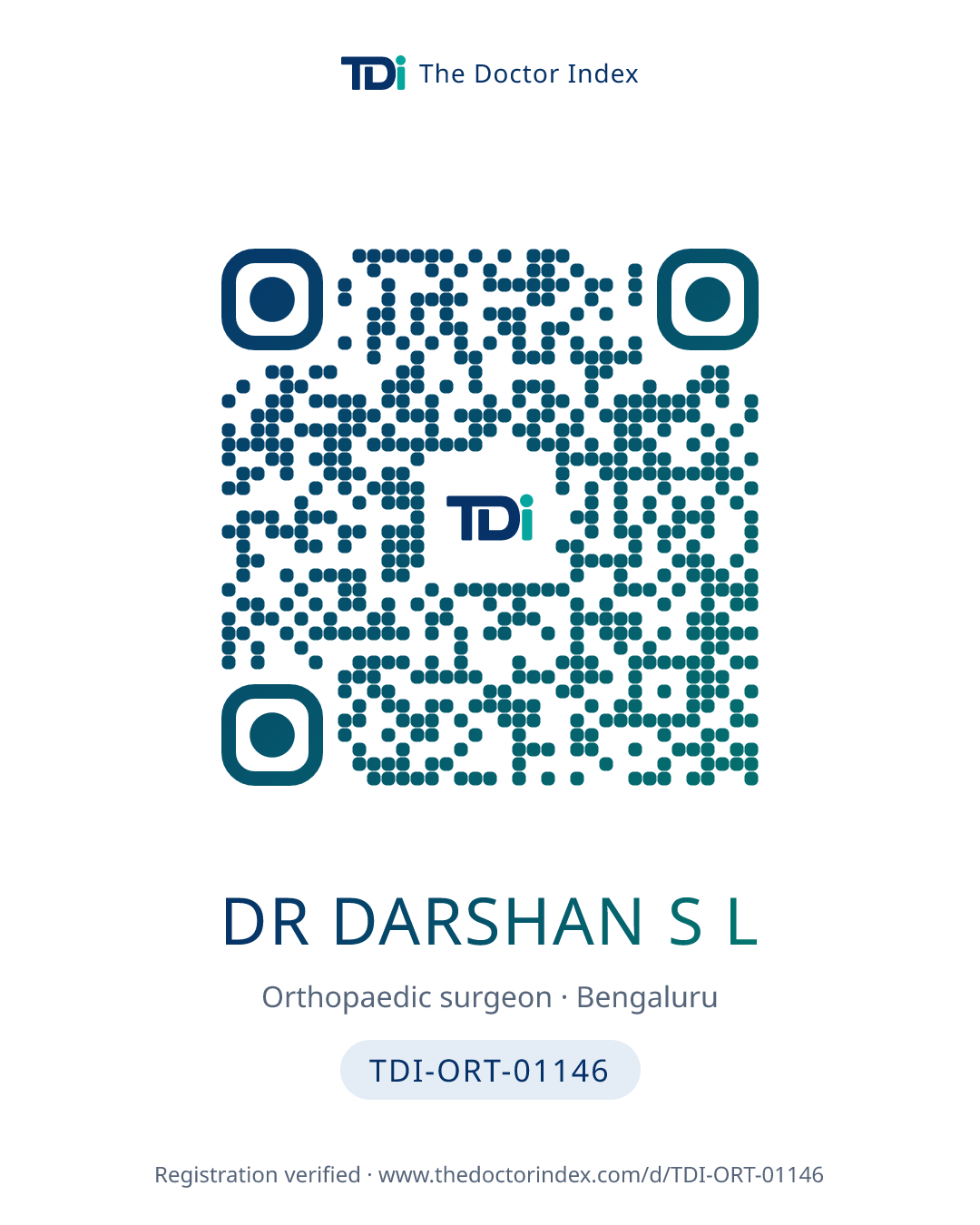 QR card for Dr Darshan S L, TDI-ORT-01146