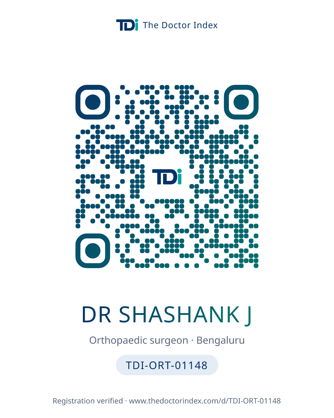 QR card for Dr Shashank J, TDI-ORT-01148