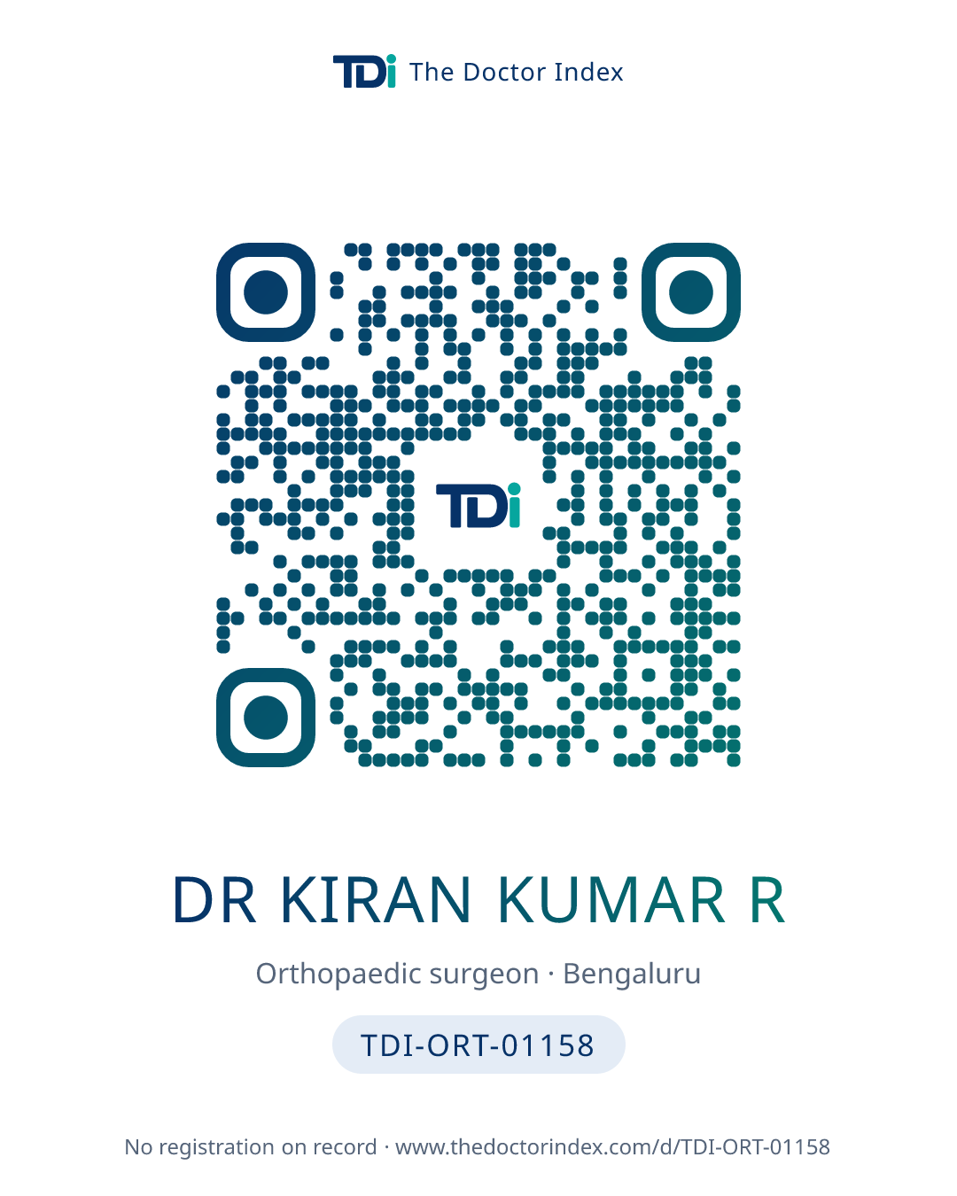 QR card for Dr Kiran Kumar R, TDI-ORT-01158