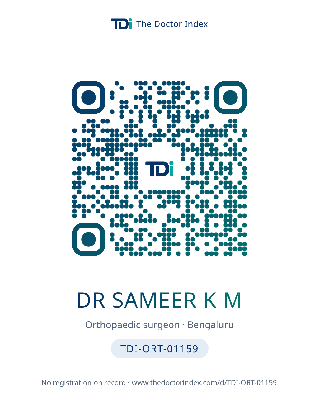 QR card for Dr Sameer K M, TDI-ORT-01159