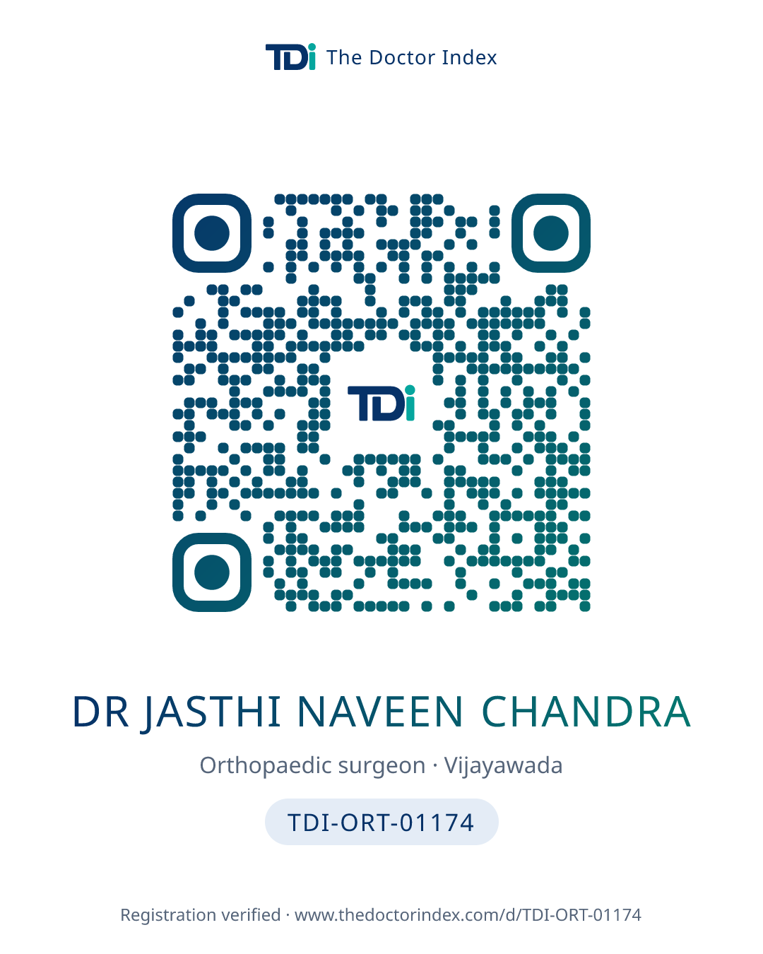QR card for Dr Jasthi Naveen Chandra, TDI-ORT-01174