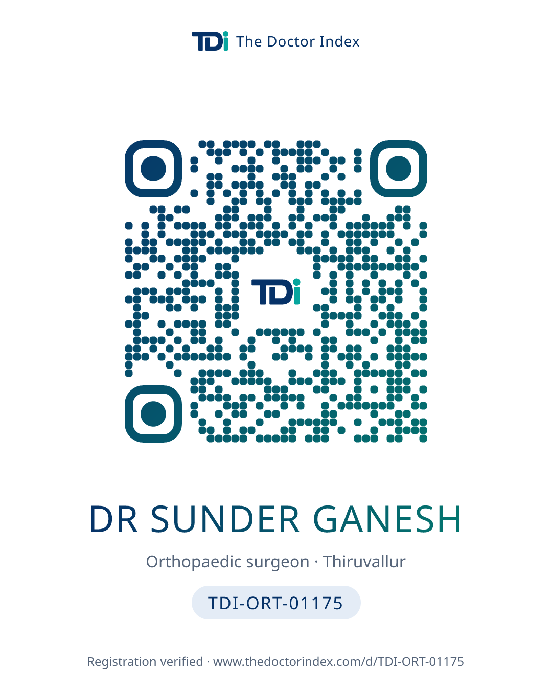 QR card for Dr Sunder Ganesh, TDI-ORT-01175