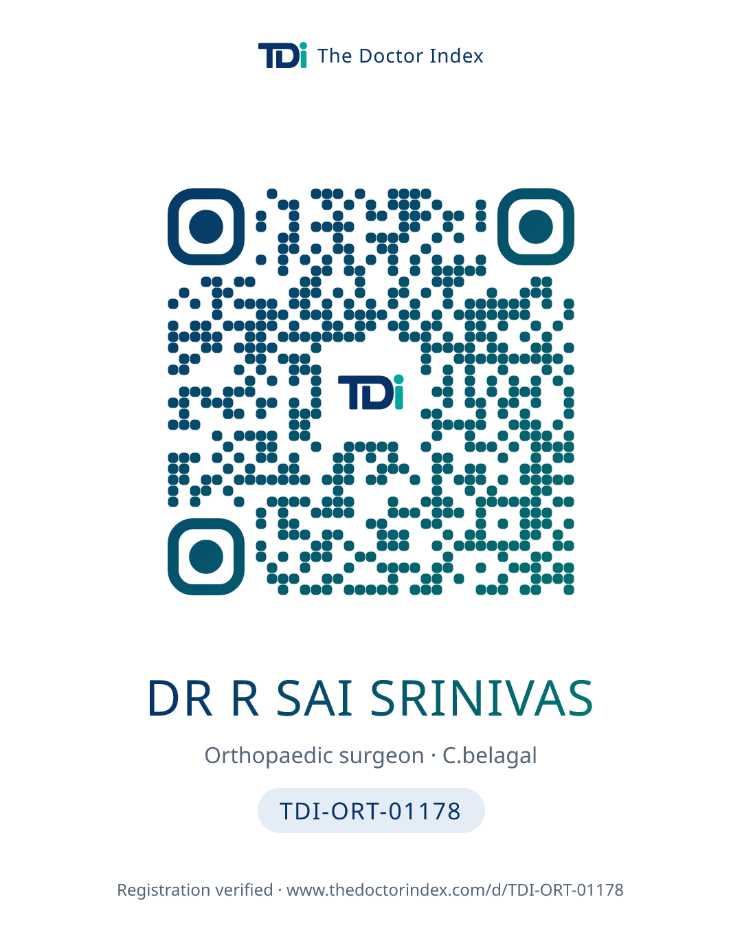 QR card for Dr R Sai Srinivas, TDI-ORT-01178