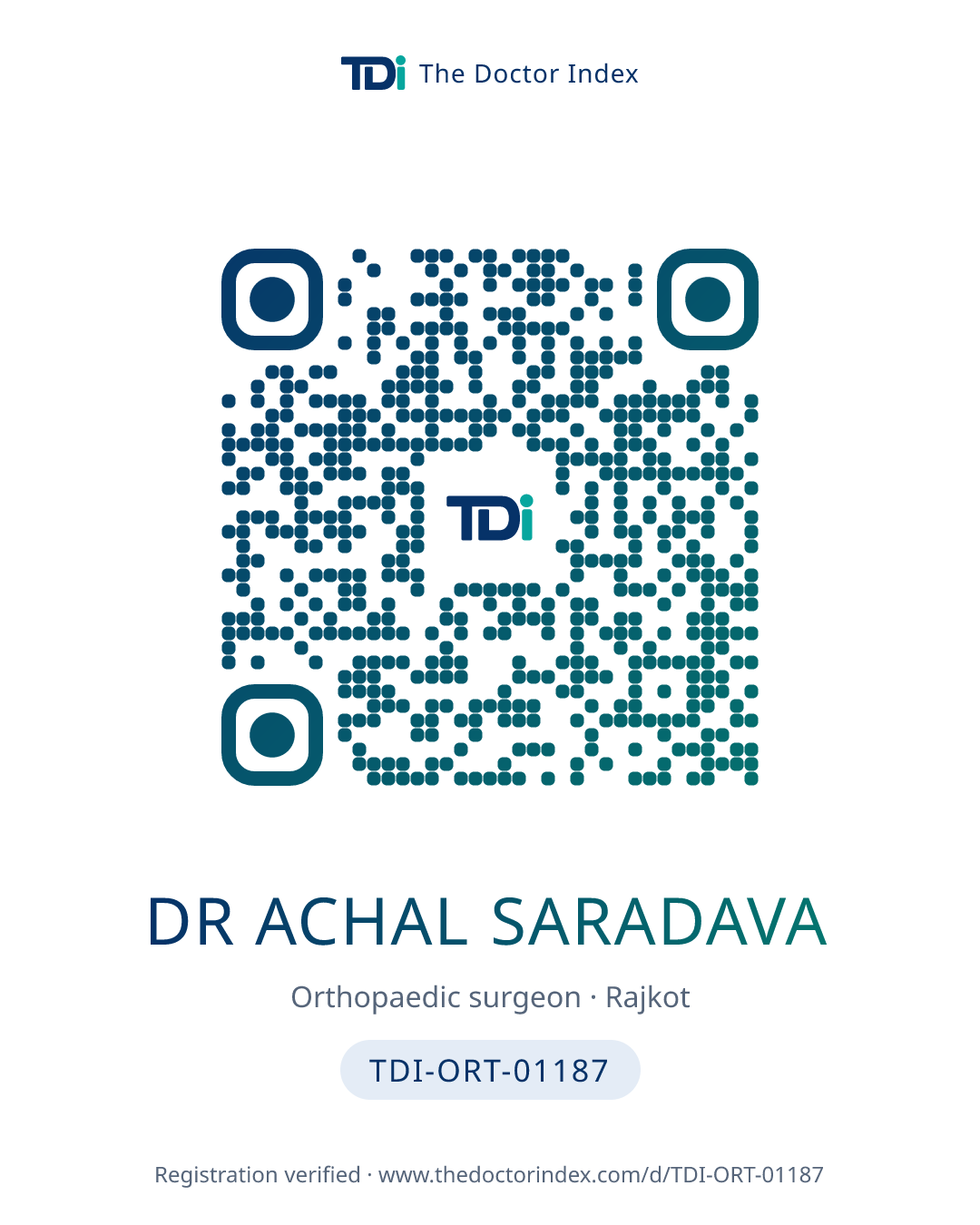 QR card for Dr Achal Saradava, TDI-ORT-01187