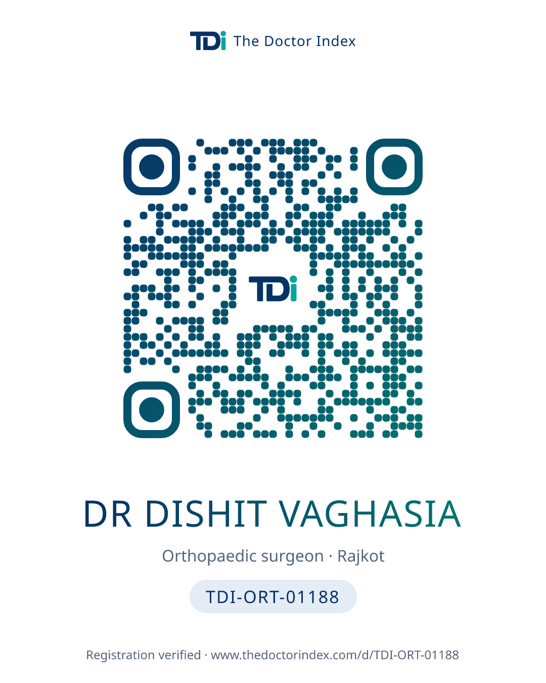 QR card for Dr Dishit Vaghasia, TDI-ORT-01188