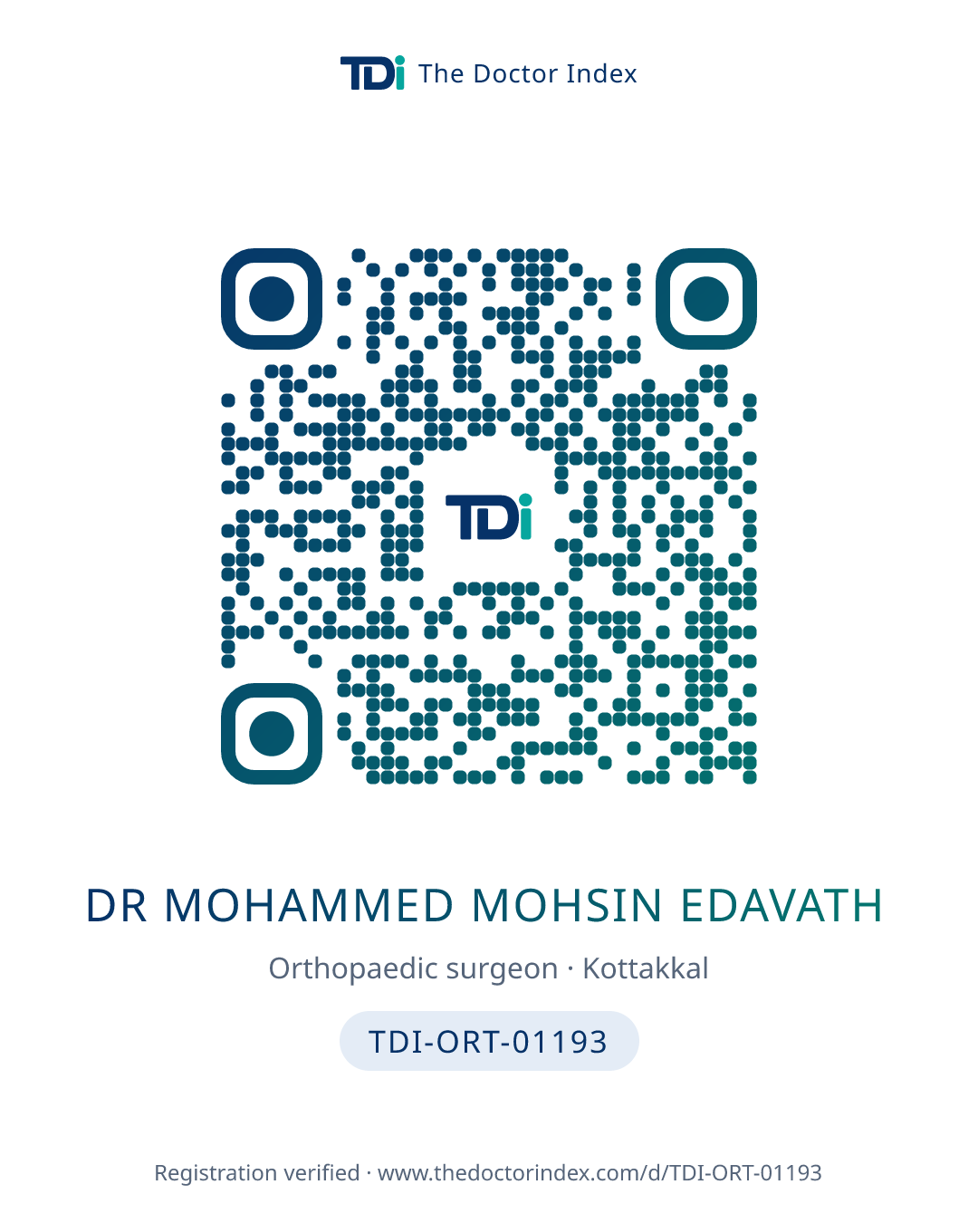 QR card for Dr Mohammed Mohsin Edavath, TDI-ORT-01193