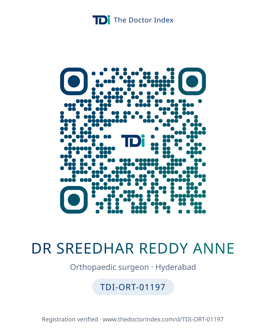 QR card for Dr Sreedhar Reddy Anne, TDI-ORT-01197
