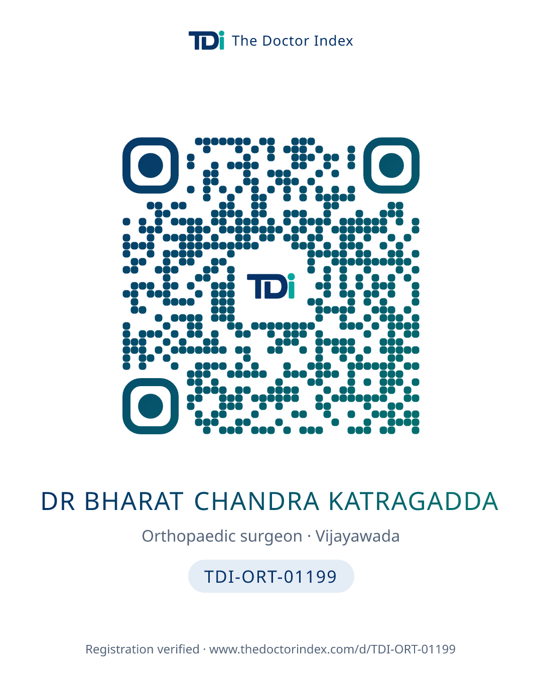 QR card for Dr Bharat Chandra Katragadda, TDI-ORT-01199