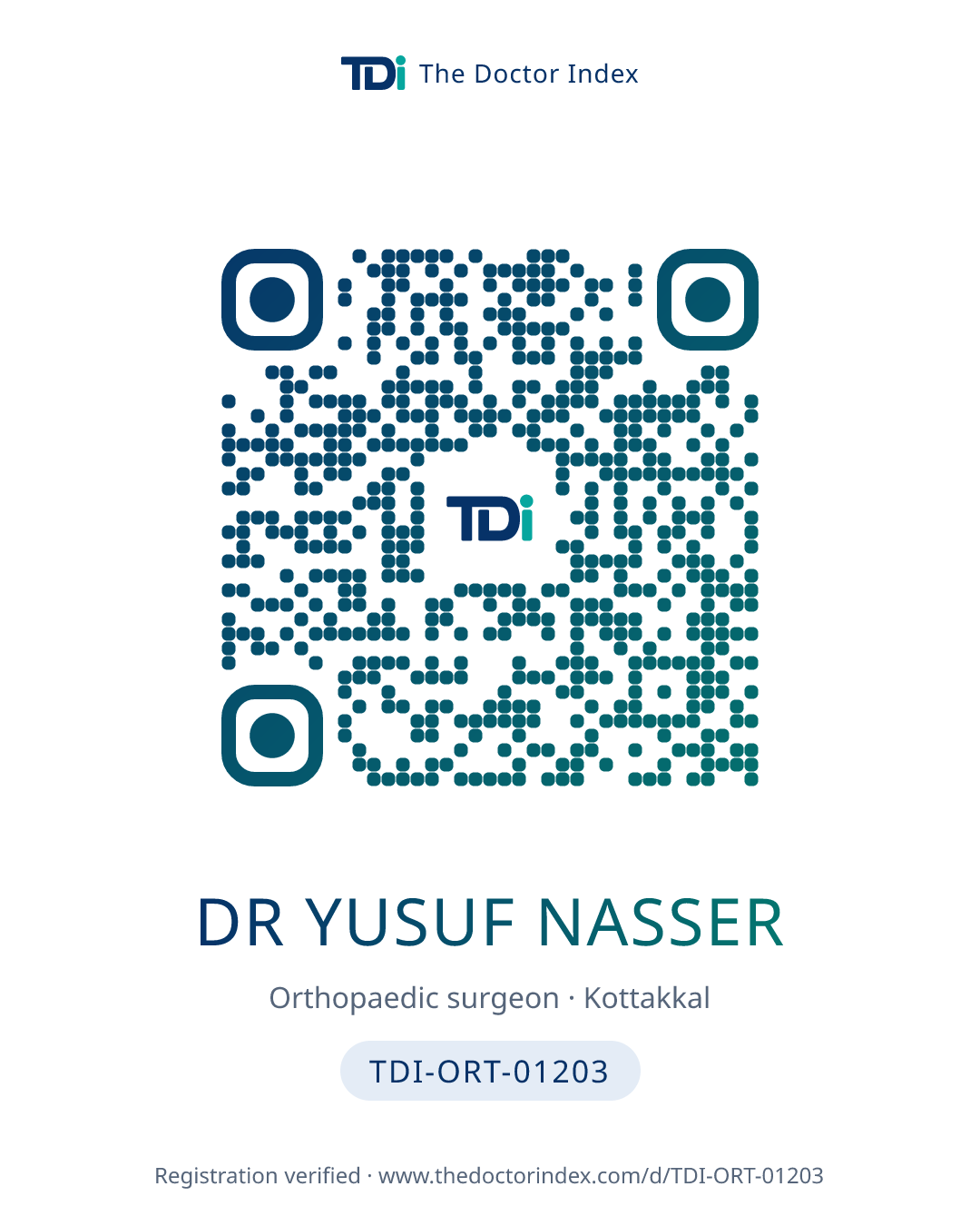 QR card for Dr Yusuf Nasser, TDI-ORT-01203