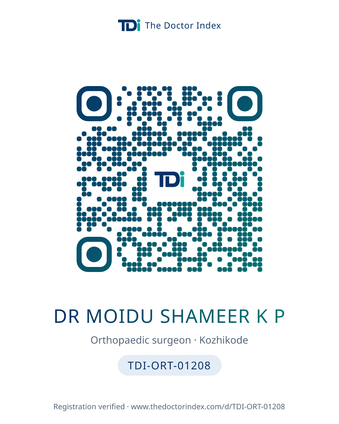 QR card for Dr Moidu Shameer K P, TDI-ORT-01208