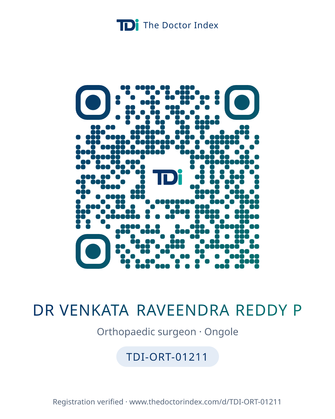 QR card for Dr Venkata Raveendra Reddy P, TDI-ORT-01211