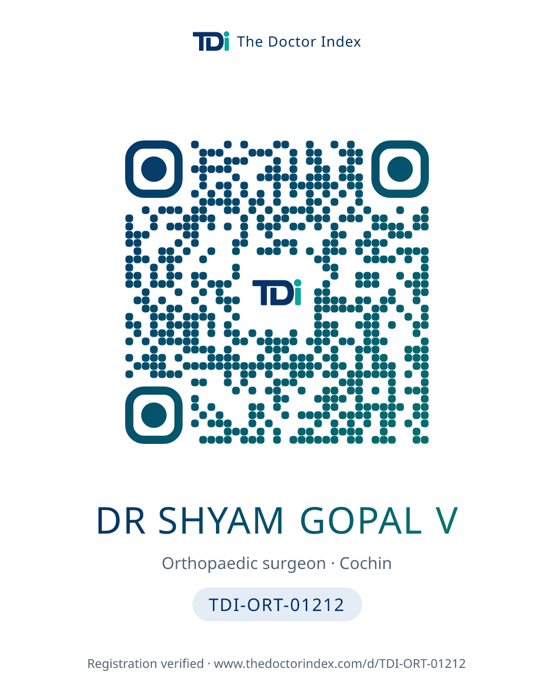QR card for Dr Shyam Gopal V, TDI-ORT-01212