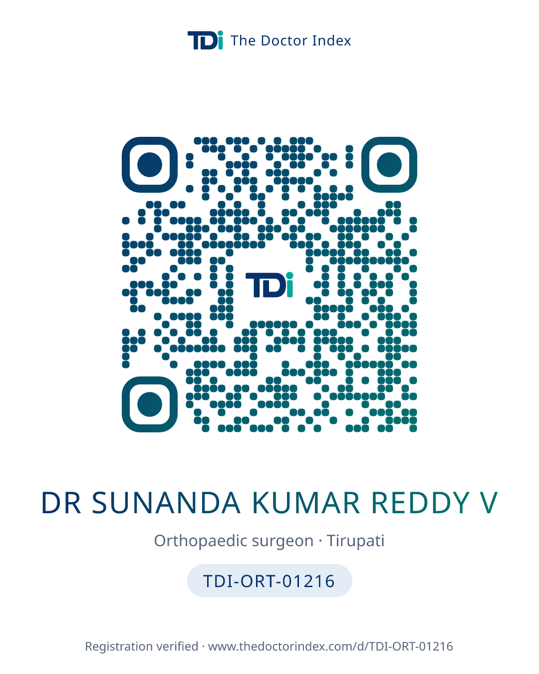 QR card for Dr Sunanda Kumar Reddy V, TDI-ORT-01216