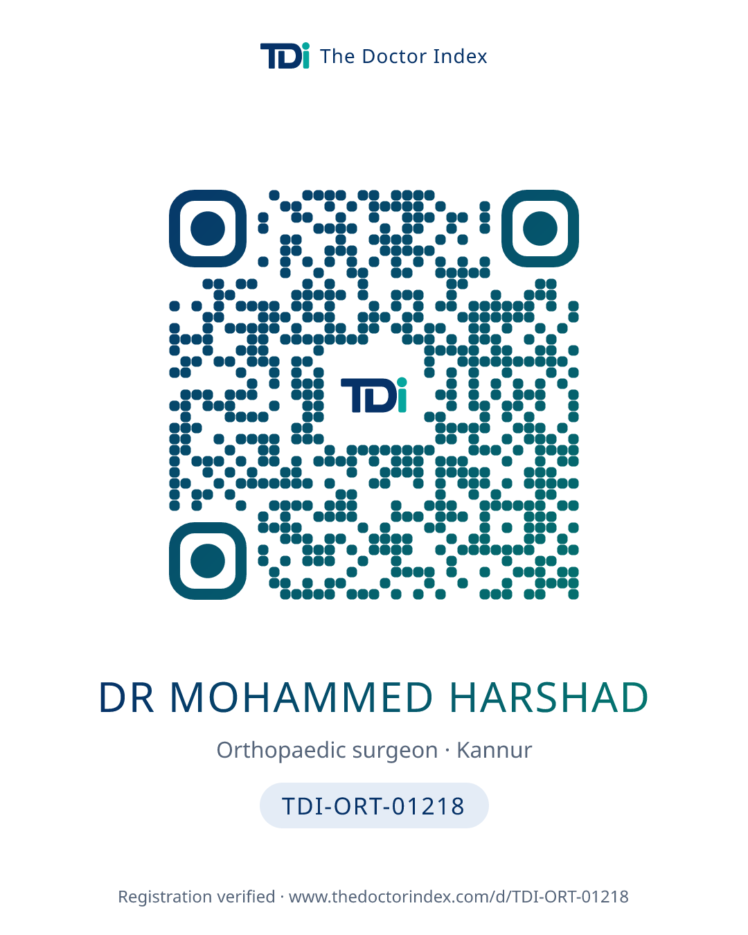 QR card for Dr Mohammed Harshad, TDI-ORT-01218