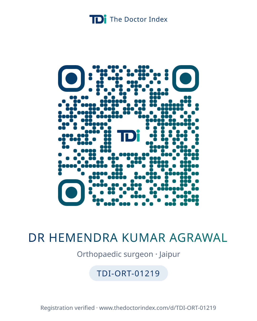 QR card for Dr Hemendra Kumar Agrawal, TDI-ORT-01219