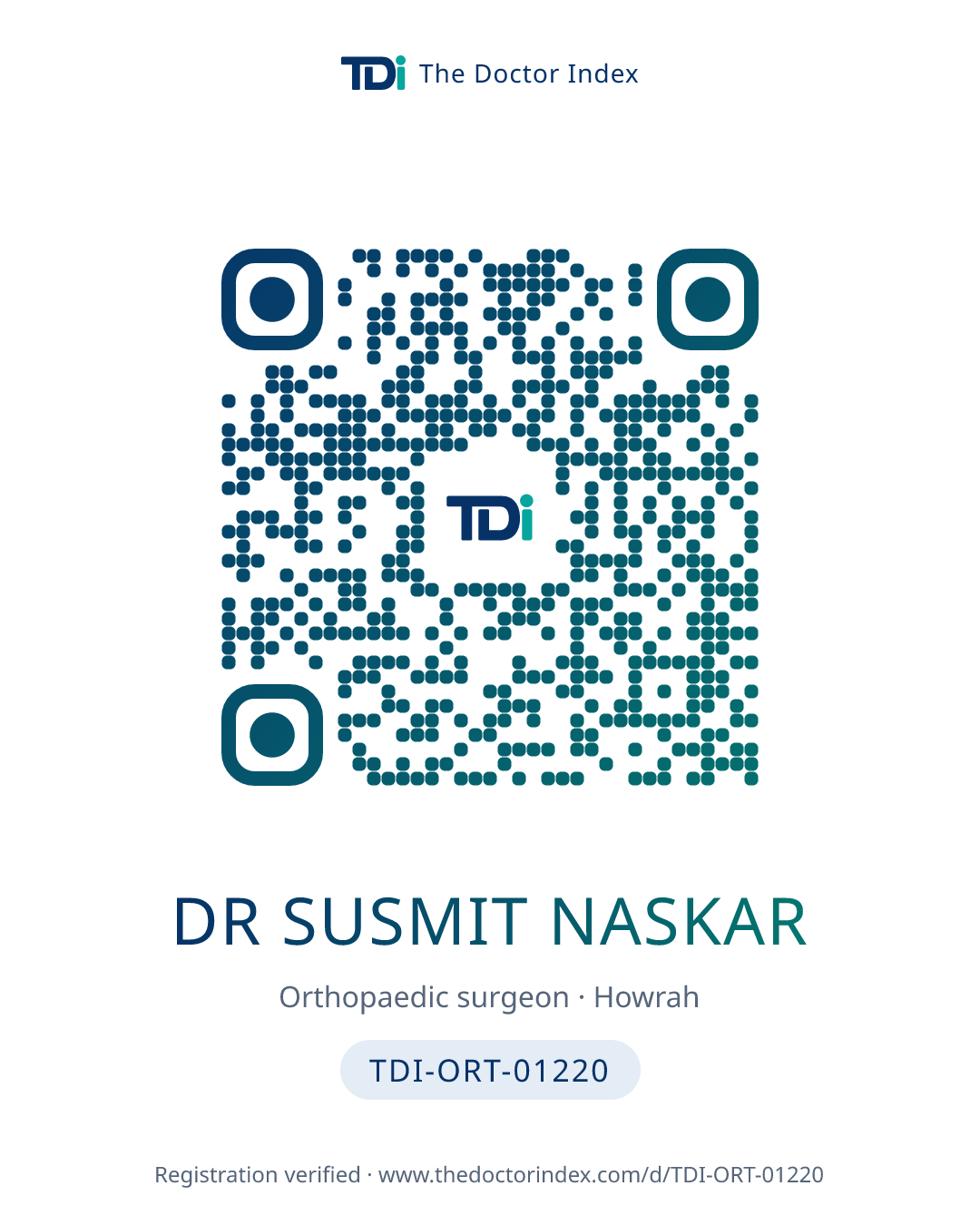 QR card for Dr Susmit Naskar, TDI-ORT-01220