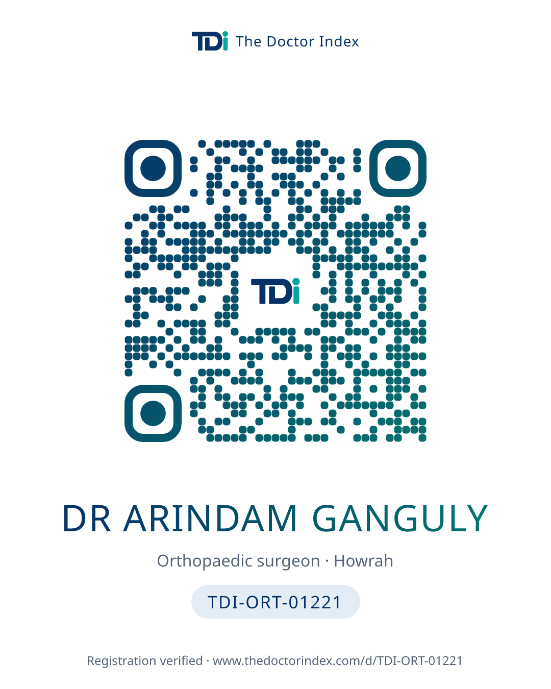 QR card for Dr Arindam Ganguly, TDI-ORT-01221